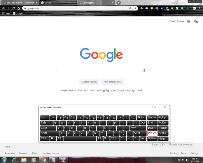 Pressing PrtScn in windows with On-Screen Keyboard