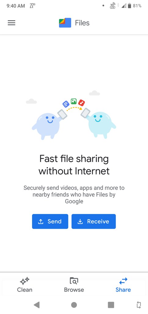 Fast file sharing without internet