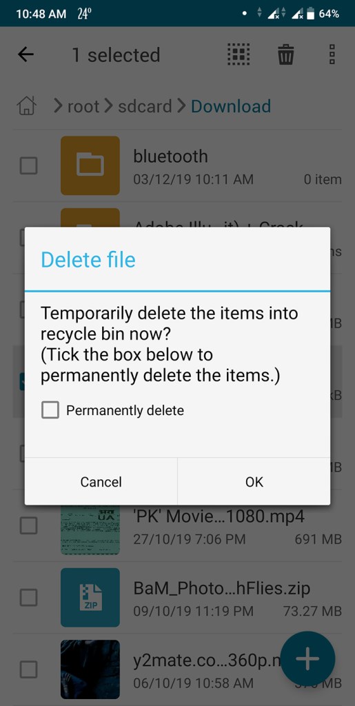 Recycle in asus file manager for android