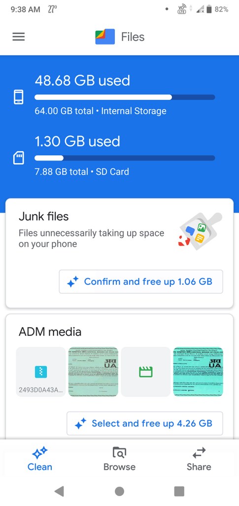 Files by Google user interface