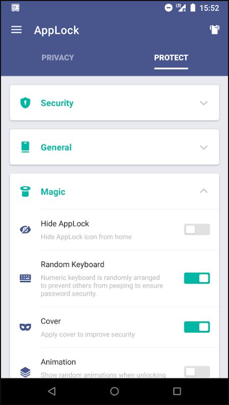 Protection options in applock
