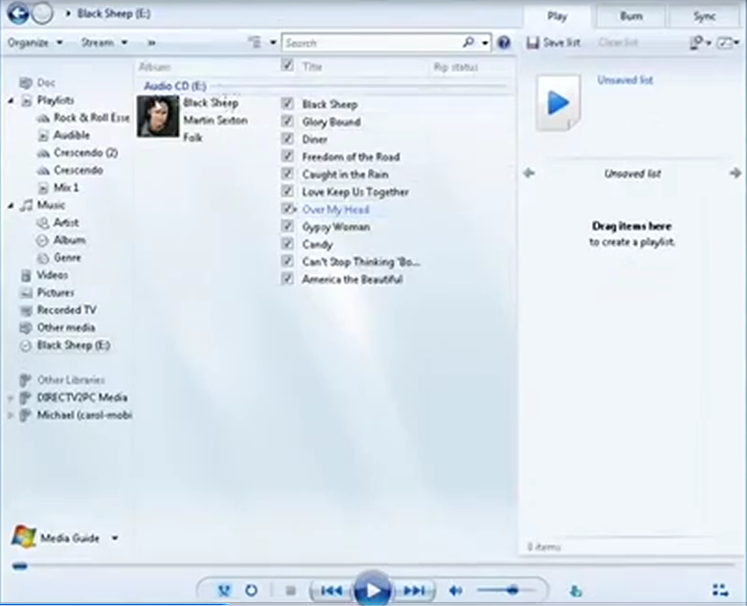 CD album in Windows Media player